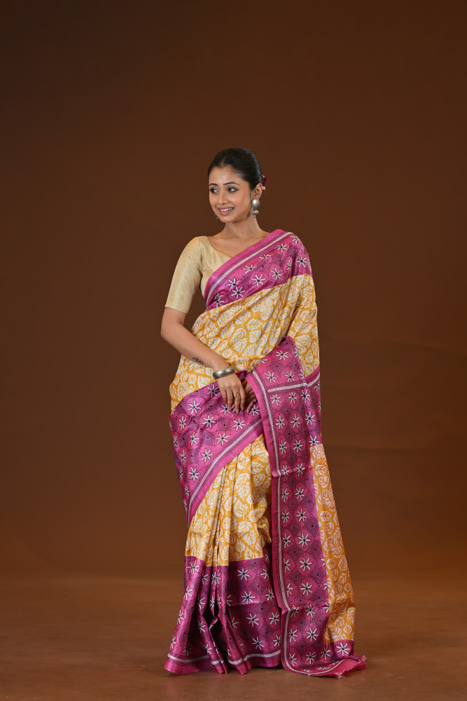 Pure Silk Kantha Stitch Saree