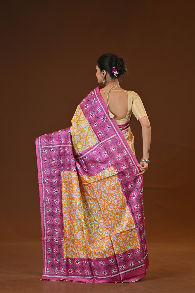 Pure Silk Kantha Stitch Saree