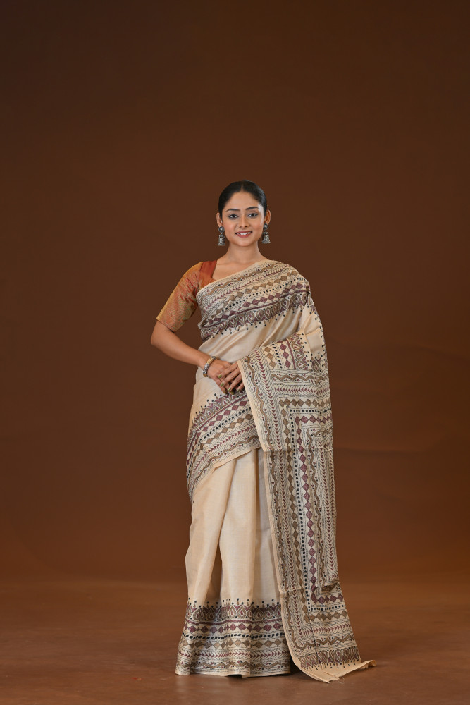 Pure Silk Kantha Stitch Saree