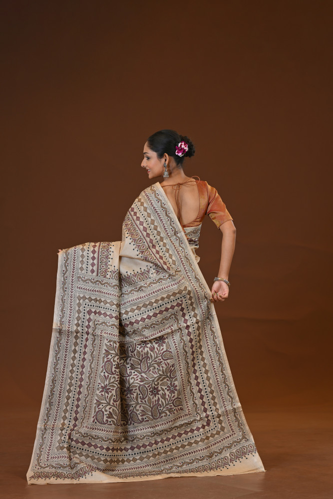 Pure Silk Kantha Stitch Saree