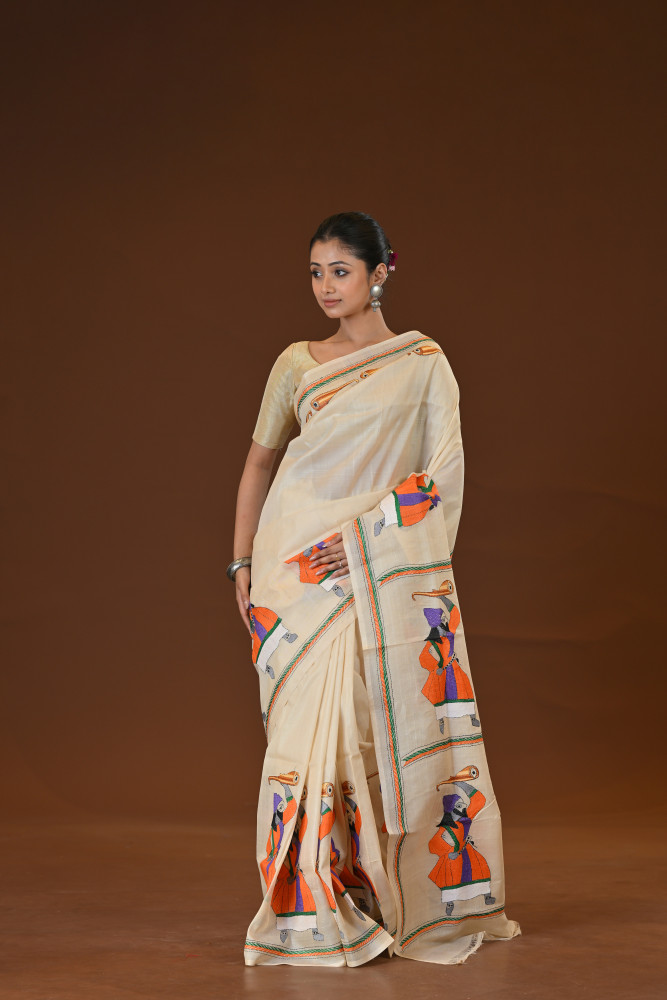 Pure Silk Kantha Stitch Saree
