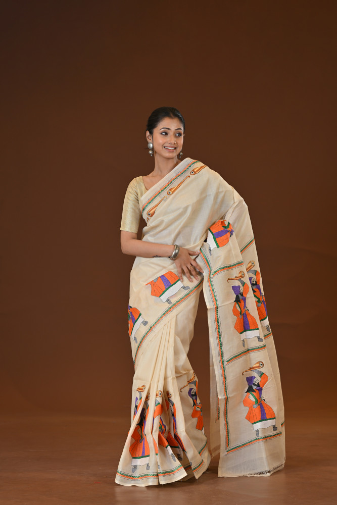 Pure Silk Kantha Stitch Saree