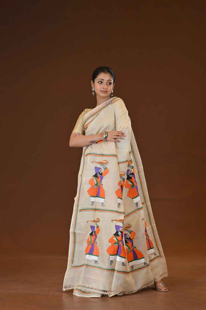 Image of Pure Silk Kantha Stitch Saree