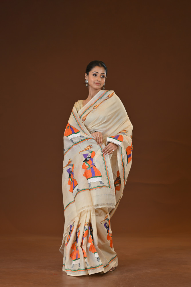 Pure Silk Kantha Stitch Saree