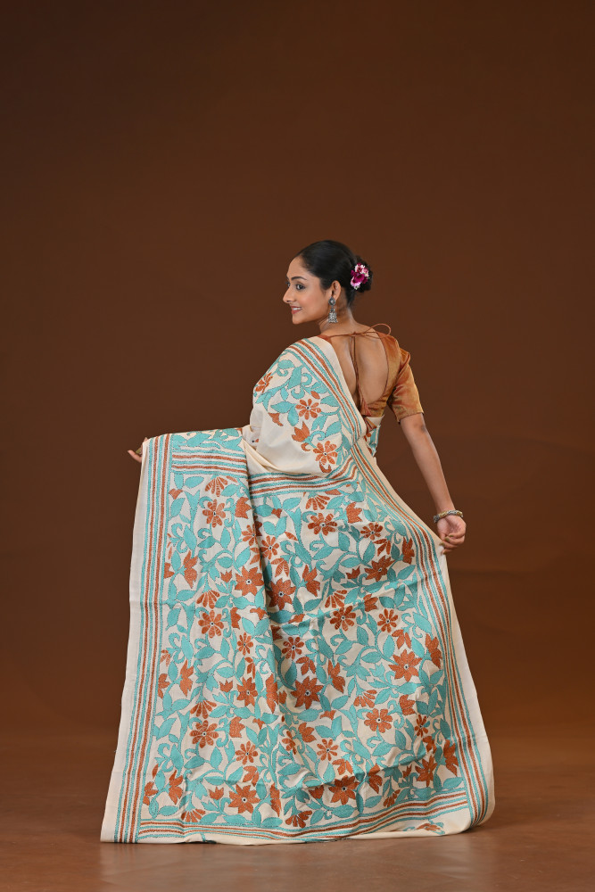 Pure Silk Kantha Stitch Saree