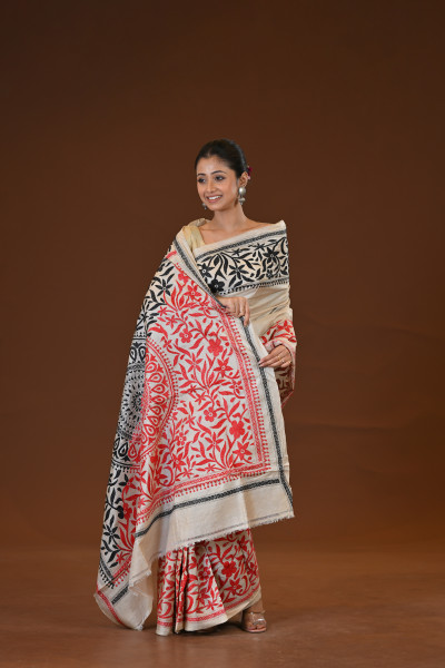 Pure Silk Kantha Stitch Saree