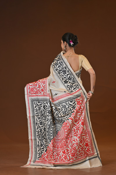 Pure Silk Kantha Stitch Saree