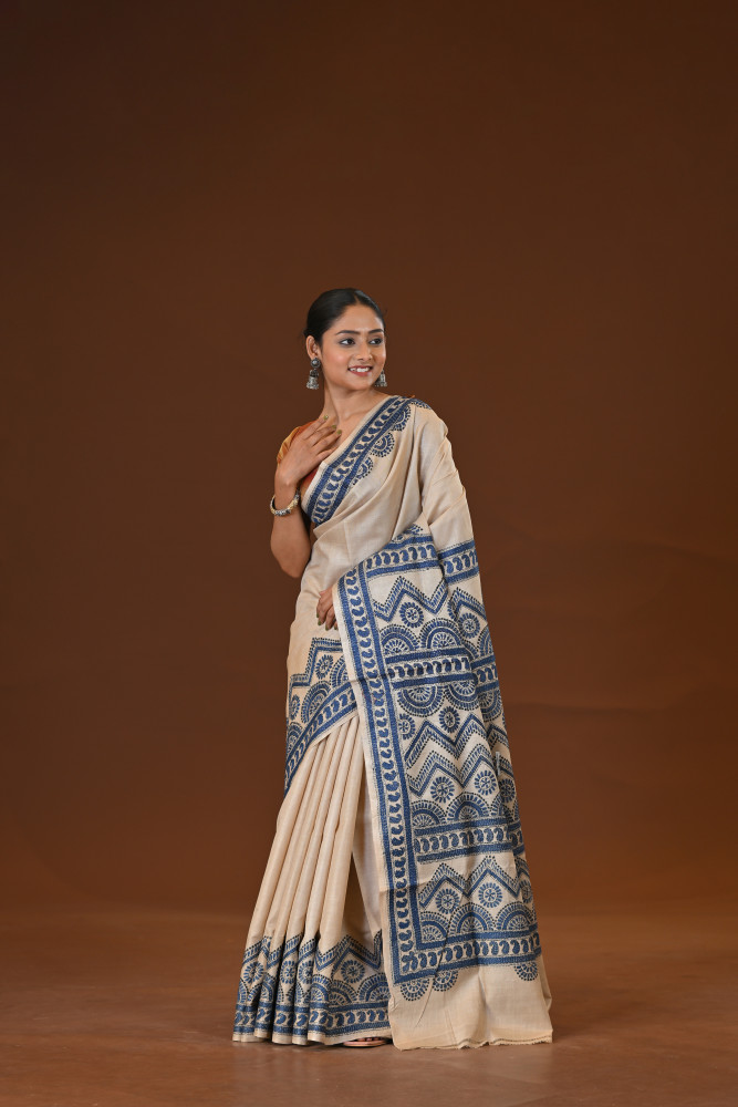Image of Pure Silk Kantha Stitch Saree