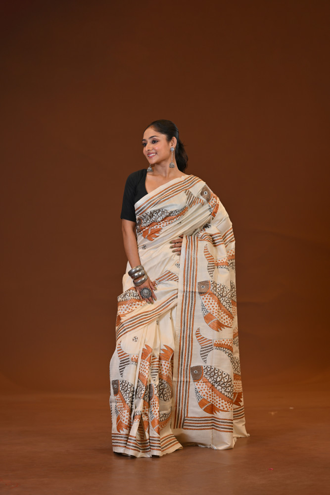 Pure Silk Kantha Stitch Saree