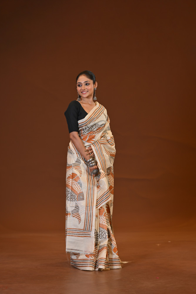 Pure Silk Kantha Stitch Saree