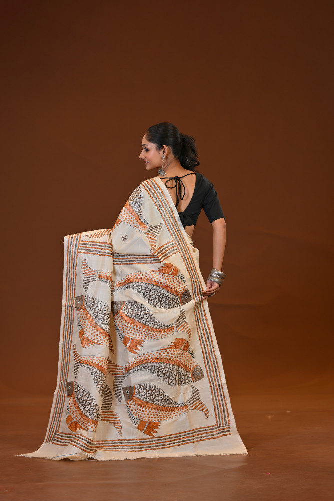 Pure Silk Kantha Stitch Saree