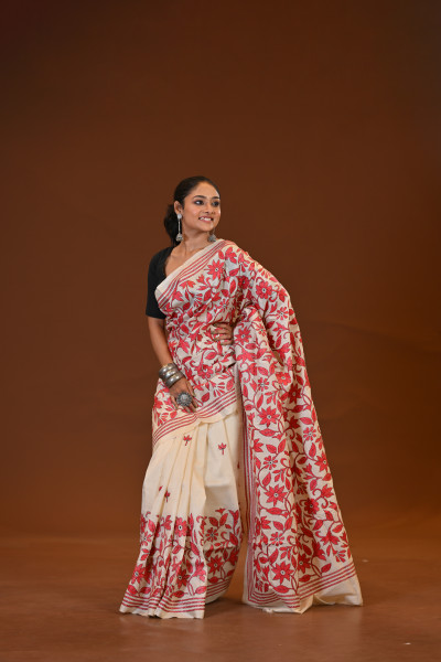 Pure Silk Kantha Stitch Saree