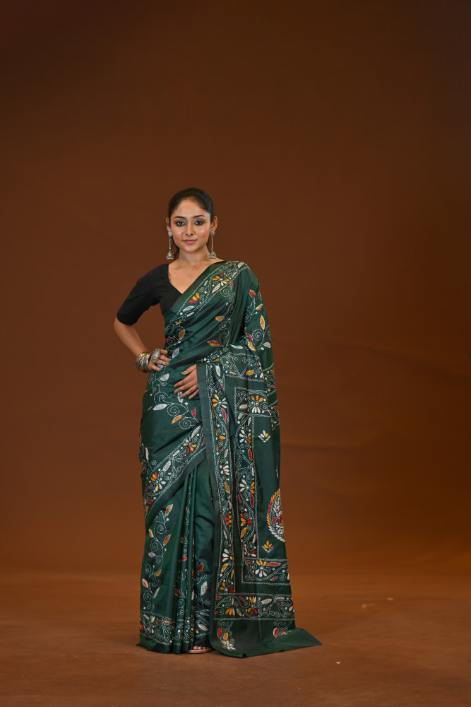 Image of Blended Silk Kantha Saree
