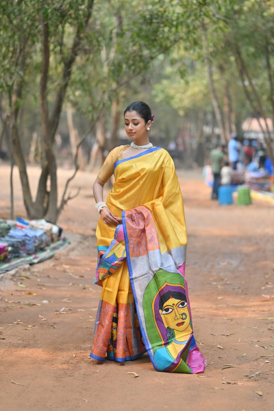 Tussar Silk Kantha Stitch Saree