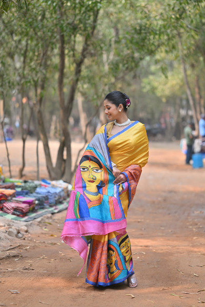 Tussar Silk Kantha Stitch Saree