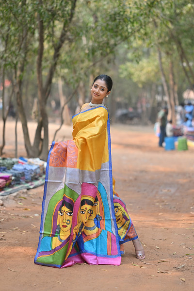 Tussar Silk Kantha Stitch Saree