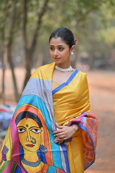 Tussar Silk Kantha Stitch Saree