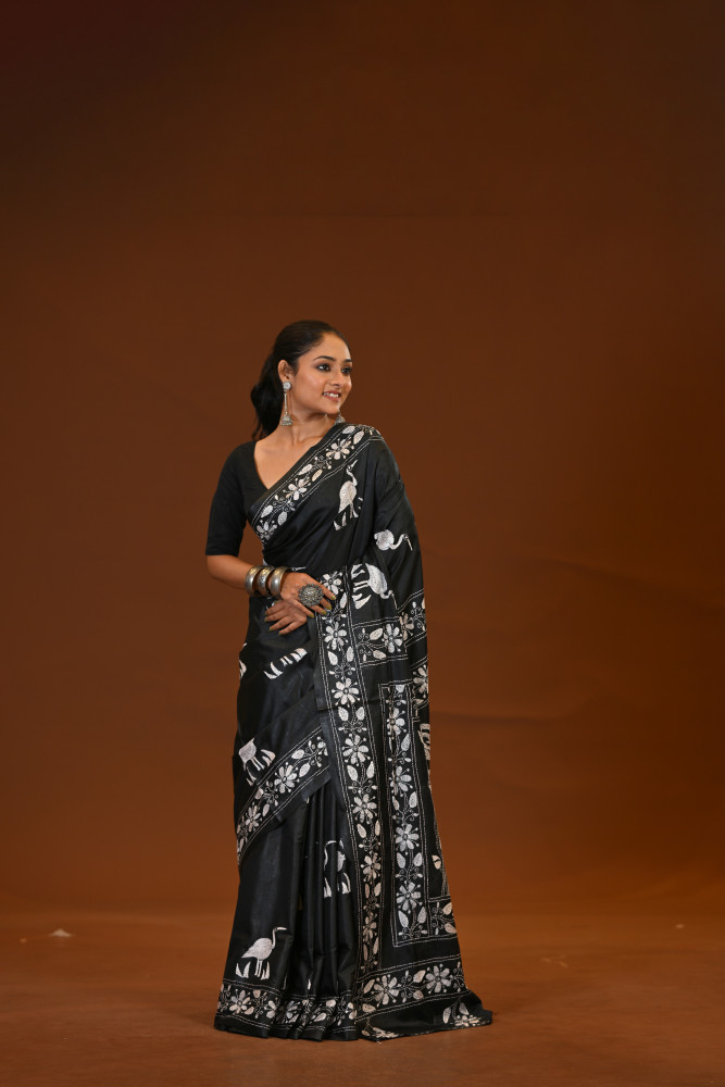 Image of Blended Silk Kantha Saree