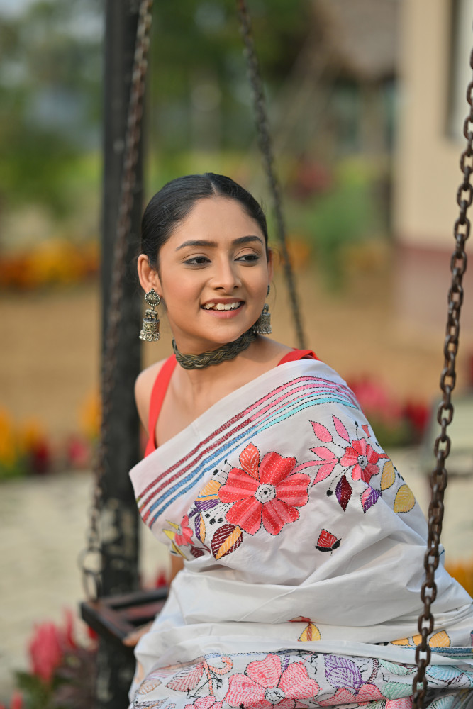 Pure Silk Kantha Stitch Saree