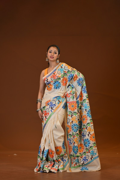 Pure Silk Kantha Stitch Saree