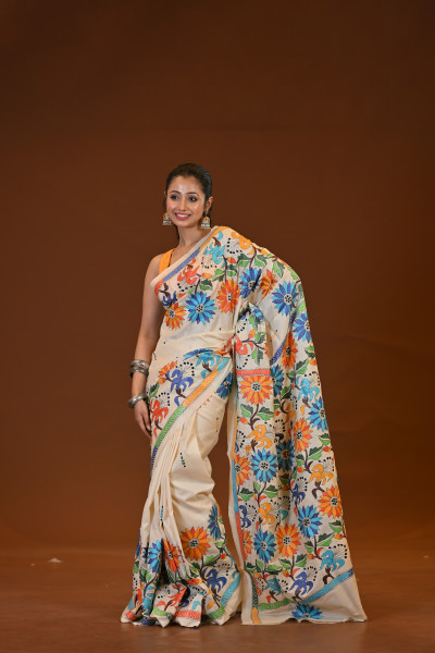 Pure Silk Kantha Stitch Saree
