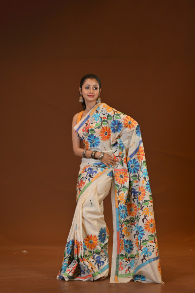 Pure Silk Kantha Stitch Saree