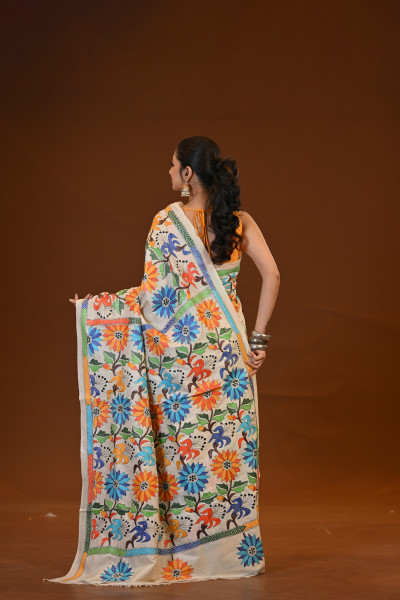 Pure Silk Kantha Stitch Saree