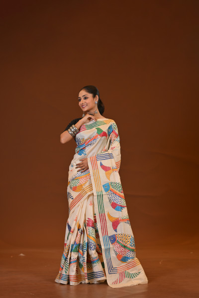 Pure Silk Kantha Stitch Saree
