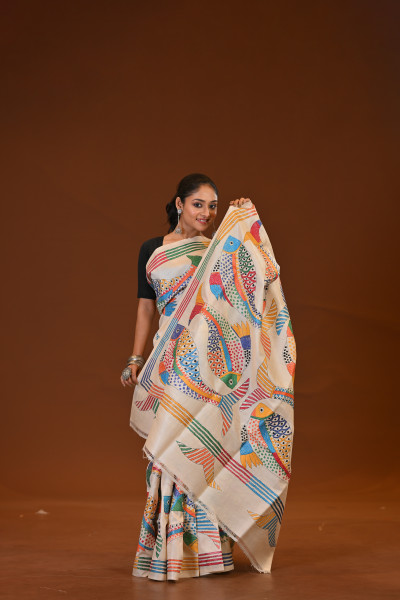 Pure Silk Kantha Stitch Saree
