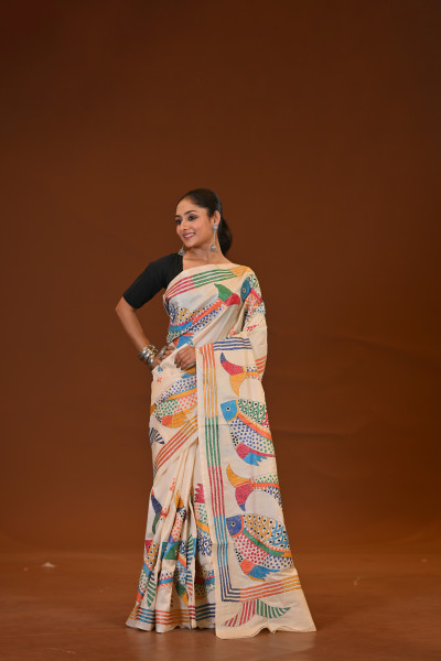Pure Silk Kantha Stitch Saree
