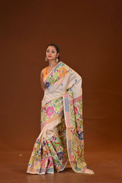 Pure Silk Kantha Stitch Saree