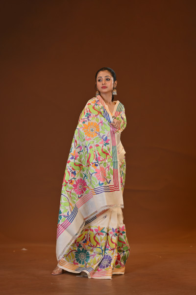 Pure Silk Kantha Stitch Saree