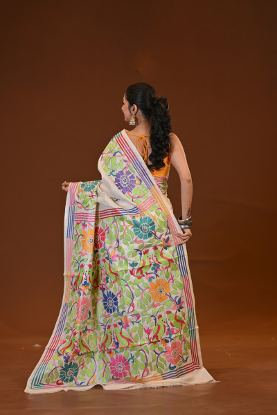 Pure Silk Kantha Stitch Saree