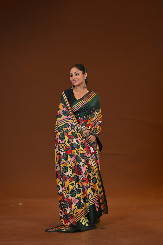 Image of Blended Silk Kantha Saree