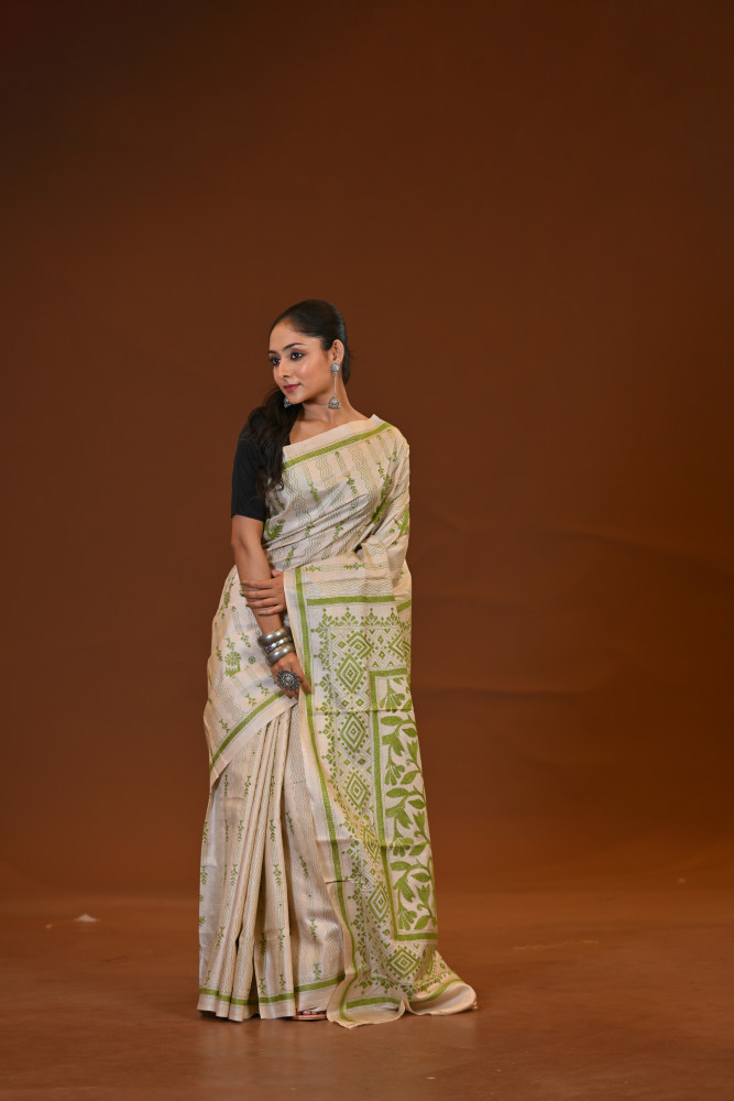Pure Silk Kantha Stitch Saree