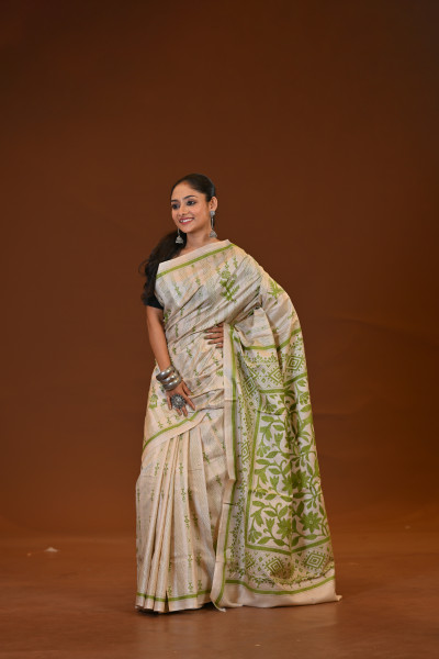 Pure Silk Kantha Stitch Saree
