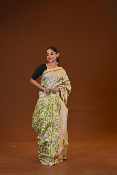 Pure Silk Kantha Stitch Saree