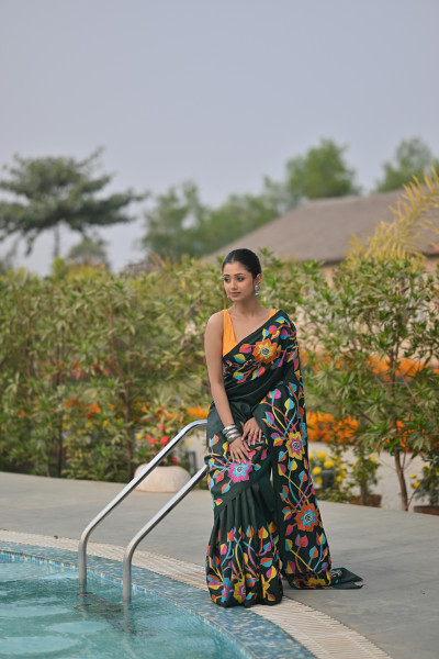 Pure Silk Kantha Stitch Saree
