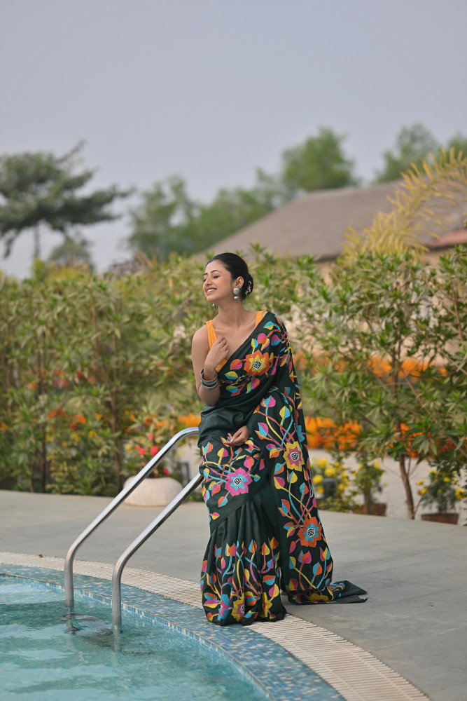 Pure Silk Kantha Stitch Saree