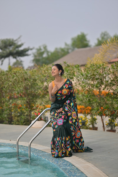 Pure Silk Kantha Stitch Saree