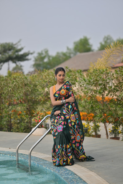 Pure Silk Kantha Stitch Saree