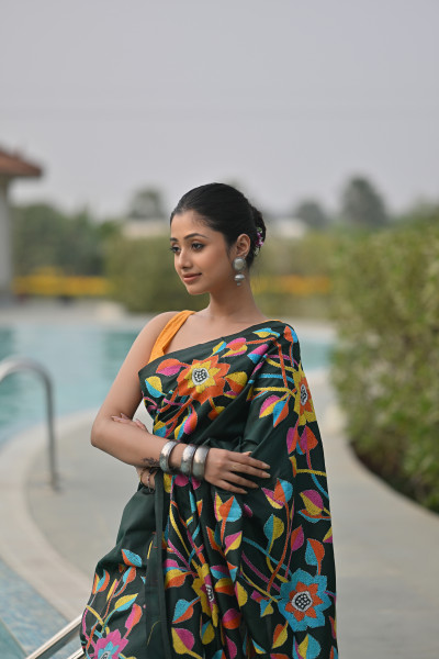 Pure Silk Kantha Stitch Saree