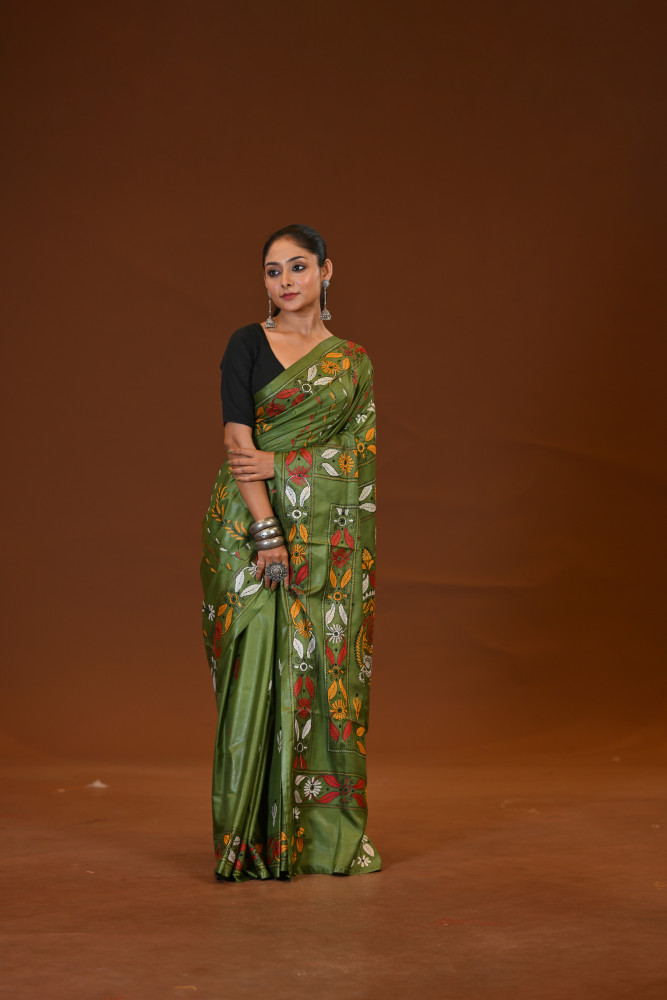 Image of Blended Silk Kantha Saree