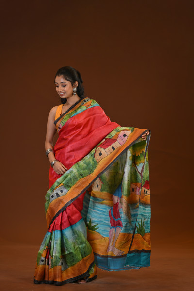 Tussar Hand-Print Saree