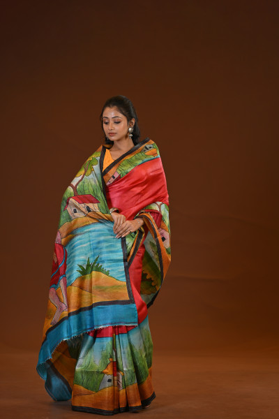 Tussar Hand-Print Saree