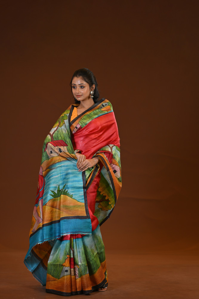 Tussar Hand-Print Saree