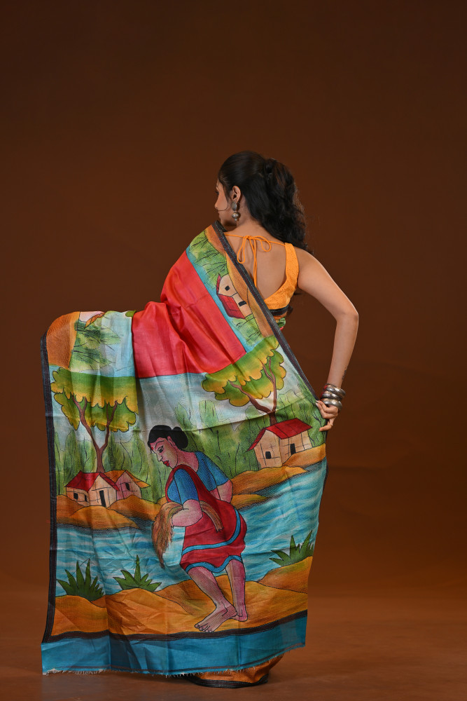 Tussar Hand-Print Saree