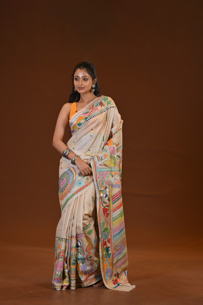 Pure Silk Kantha Stitch Saree