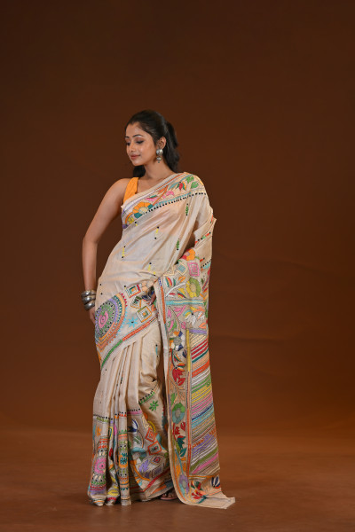 Pure Silk Kantha Stitch Saree