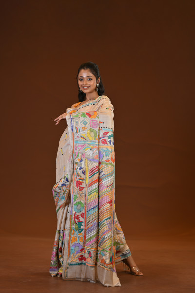 Pure Silk Kantha Stitch Saree